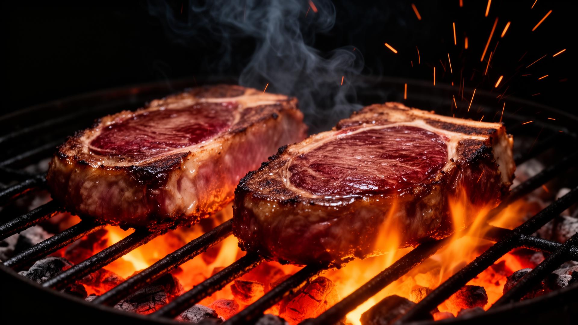 BBQ steaks op houtskool grill